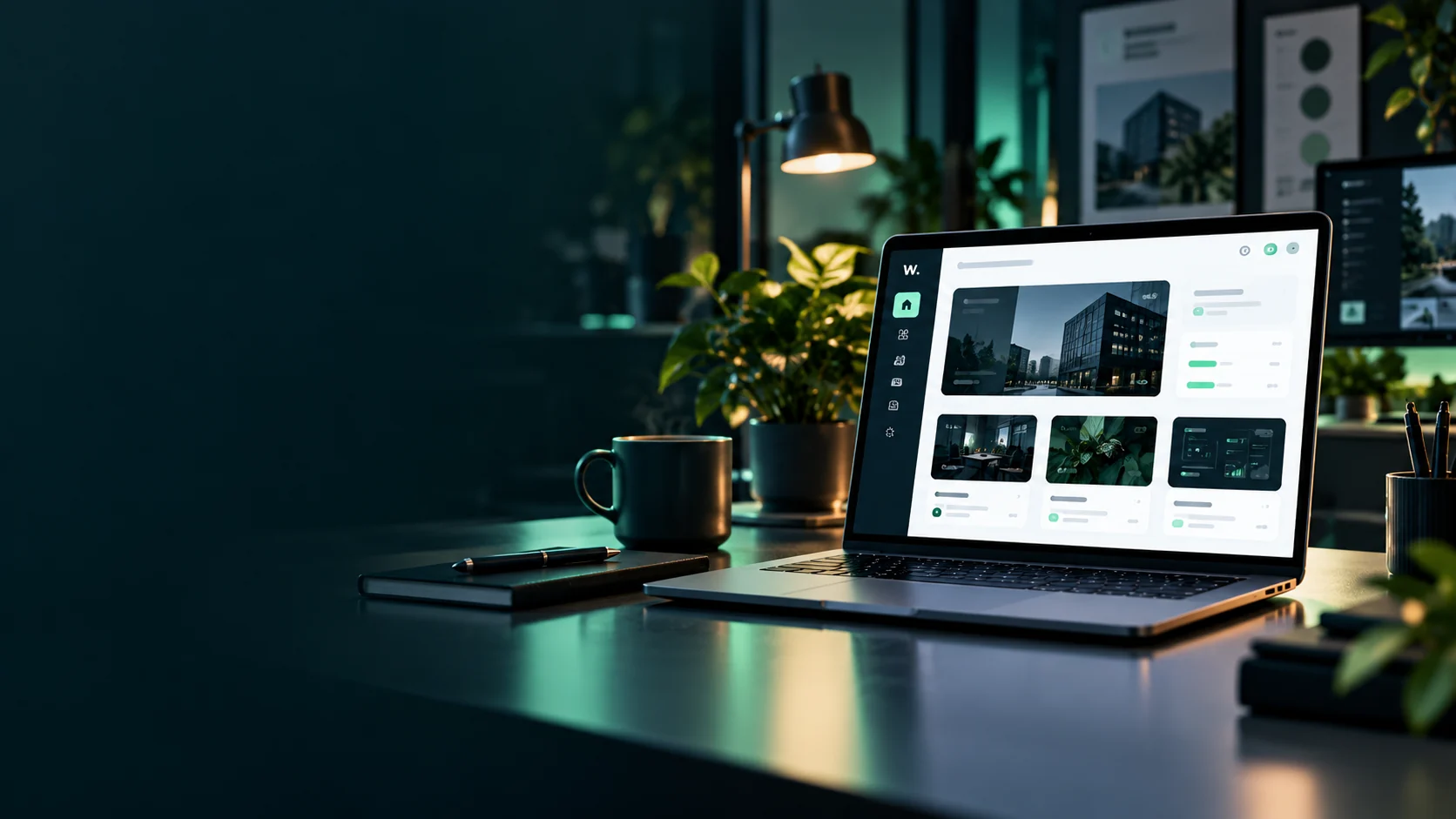 Conceptvisualisatie: laptop op een bureau met een webapplicatie